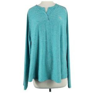 Coolibar Women's Match Point Long Sleeve Henley Top Blue UPF 50+ XXL